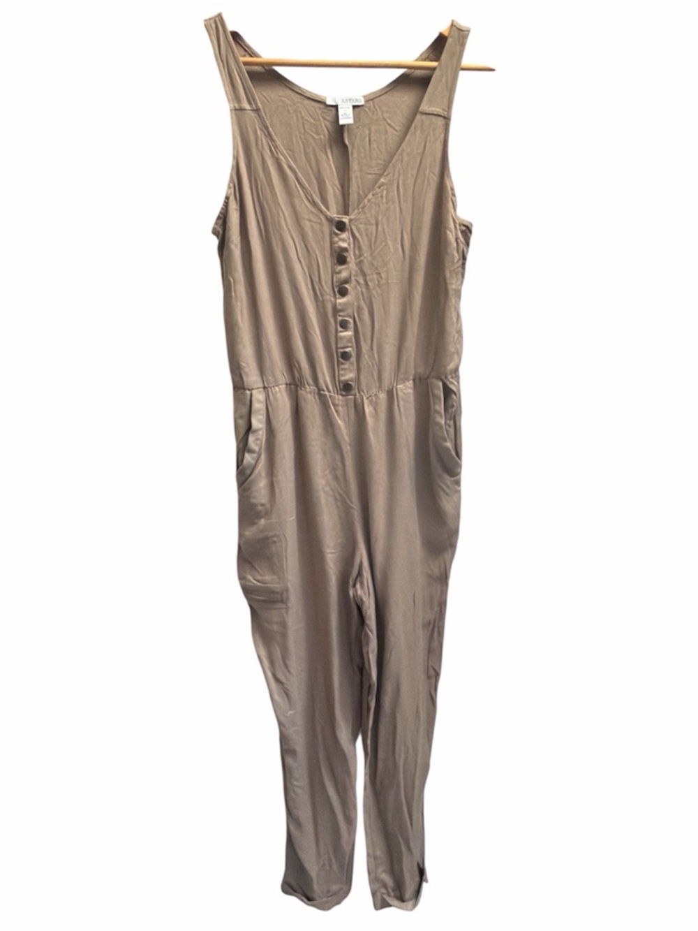 ASTARS 100% Rayon Light Taupe Sleeveless Button-Front Jumpsuit Size S